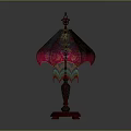 Vintage Embroidered Table Lamp Furniture With Red Base And Colorful Floral Patterns