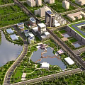 Birds Eye View Urban Planning With Modern Buildings Water Body Green Spaces And Roads
