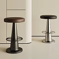 Sleek Modern Round Leather Bar Stools With Polished Metal Base And Footrest For Home Kitchen