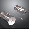 Automotive Parts Two Silver Metal Cylindrical Components With Hollow Out Design