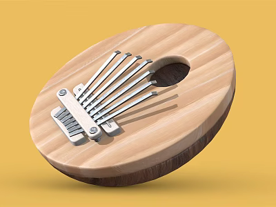 Wooden Round Kalimba Musical Instrument With Metal Tines And Smooth Surface Design 3d model