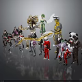 Group Of Diverse Characters And Creatures With Panda Lion And Humanoid Figures