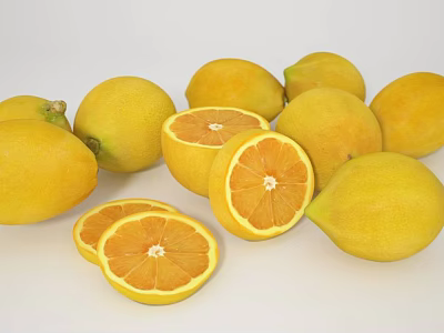 Fresh Lemons Whole And Sliced Bright Yellow With Juicy Flesh On White Background 3d model