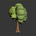 3D Model Tree With Green Rounded Foliage And Brown Textured Trunk