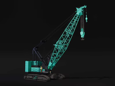 Teal Tracked Industrial Crane With Extended Boom And Lifting Hook For Construction Projects 3d model
