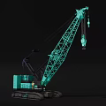 Teal Tracked Industrial Crane With Extended Boom And Lifting Hook For Construction Projects