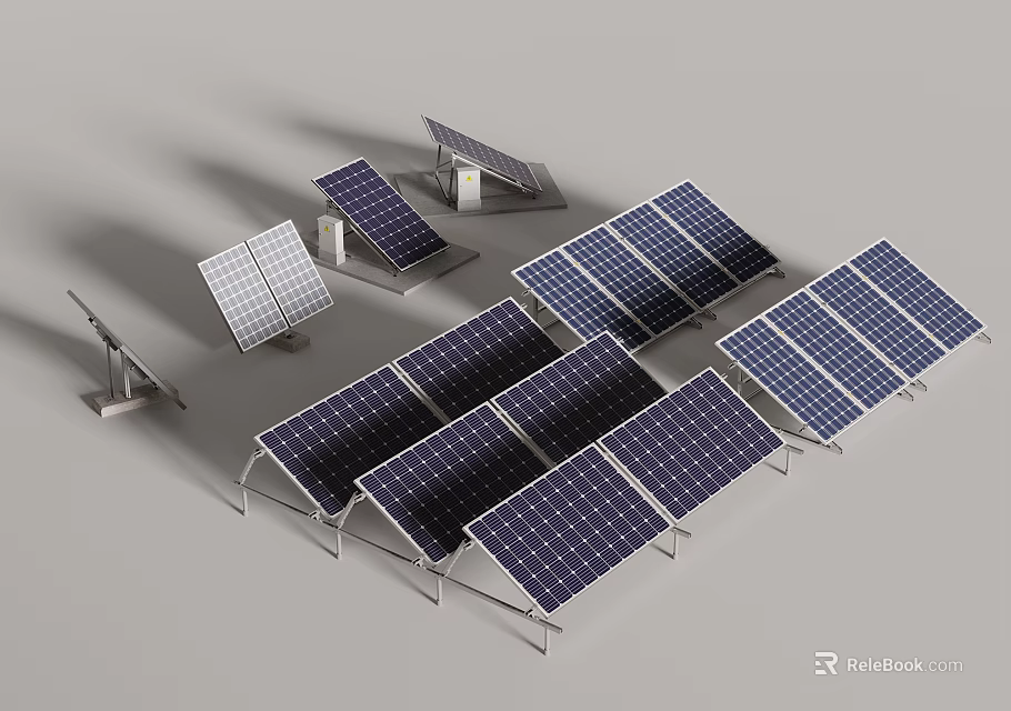Different Types of Solar Panels With Mounting Structures And Array Configurations 3d model 