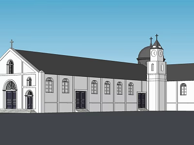 Ancient Church Architecture With Crosses Dome Clock Tower White Exterior Windows And Doors 3d model