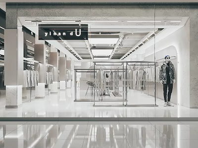 yihan U Clothing Store Modern Interior With Glass Doors Bright Lighting And Displayed Clothes 3d model