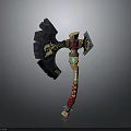 Decorative Battle Axe With Large Stone Blade Golden Patterns And Red Wrapped Handle