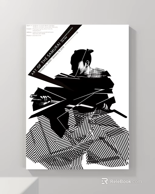 Samurai Portrait Art With Sword And Geometric Lines Black And White Design 3d model 