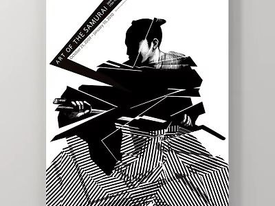 Samurai Portrait Art With Sword And Geometric Lines Black And White Design 3d model