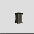 Cylindrical Container With Black Frame And Beige Vertical Stripes Design