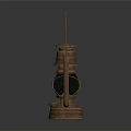 Vintage Kerosene Lamp With Copper Finish Metal Frame And Glass Shade On Dark Background