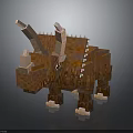 High Quality Pixel Style Triceratops 3D Model With Brown Block Structure And Horn Details
