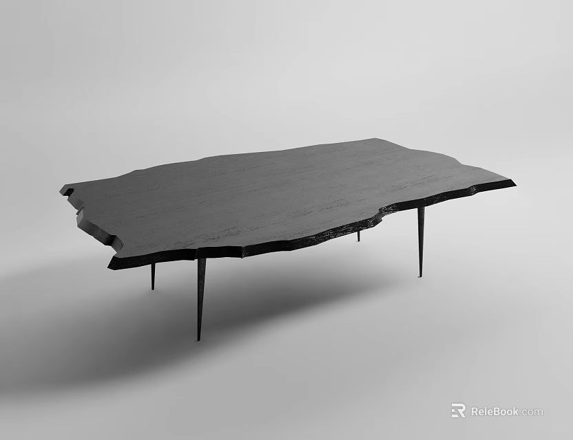 Modern Minimalist Dining Table With Wooden Top Irregular Edge And Slim Black Legs 3d model 