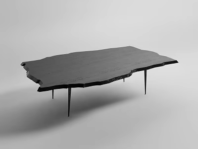 Modern Minimalist Dining Table With Wooden Top Irregular Edge And Slim Black Legs 3d model