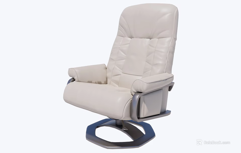 Beige Leather Office Chair With High Backrest Armrests And Metal Base 3d model 
