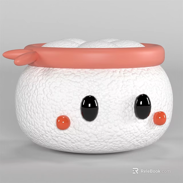 Cute White Textured Doll With Pink Top Black Eyes And Orange Cheeks 3d model 