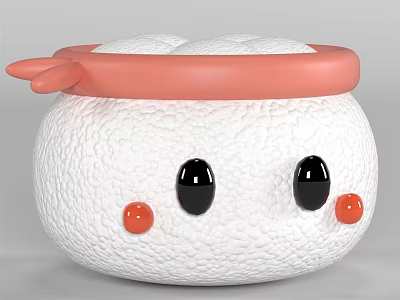 Cute White Textured Doll With Pink Top Black Eyes And Orange Cheeks 3d model