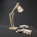 Wooden Table Lamp with Adjustable Arm Warm Light and Open Books Magazines