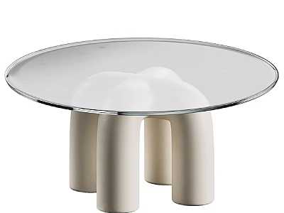 Round Coffee Table With Glass Top And White Cylindrical Legs Modern Design 3d model