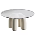 Round Coffee Table With Glass Top And White Cylindrical Legs Modern Design