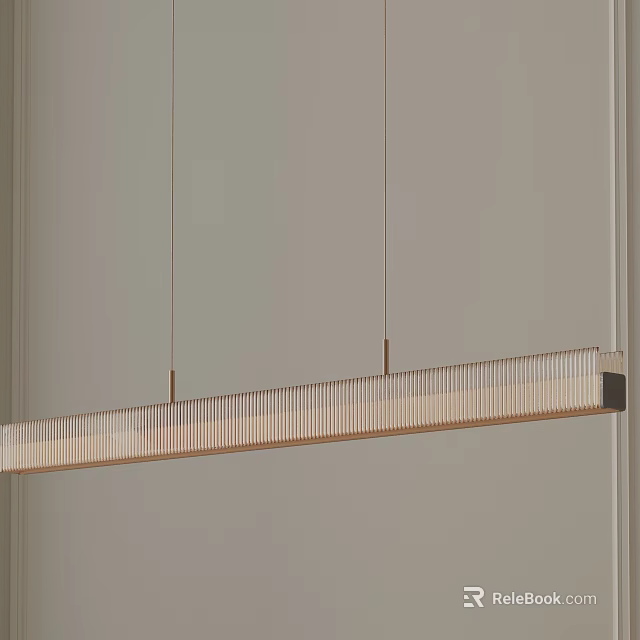 Modern Linear Chandelier with Ribbed Glass Shade and Metal Frame for Interior Lighting 3d model 