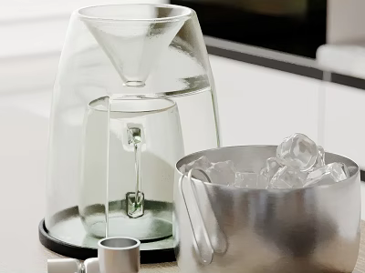 Decorative Ornament Set With Glass Funnel Small Glass Cup Silver Ice Bucket Holding Ice Cubes 3d model