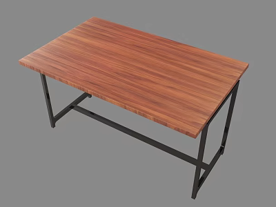 Modern Home Office Desk With Wooden Tabletop And Black Metal Frame 3d model