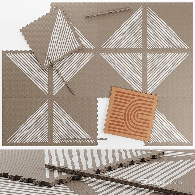 Geometric Pattern Decorative Panels With Brown White Stripes And Wavy Line Designs 3d model 
