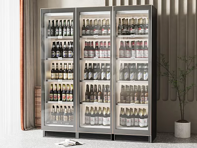 Modern Wine Cabinet with Glass Doors and Multiple Shelves Holding Bottled Wines and Interior Lighting 3d model