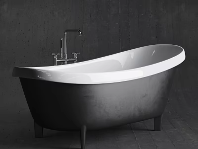 Modern Freestanding Bathtub With Black And White Design And Metal Faucet On Gray Wall Background 3d model