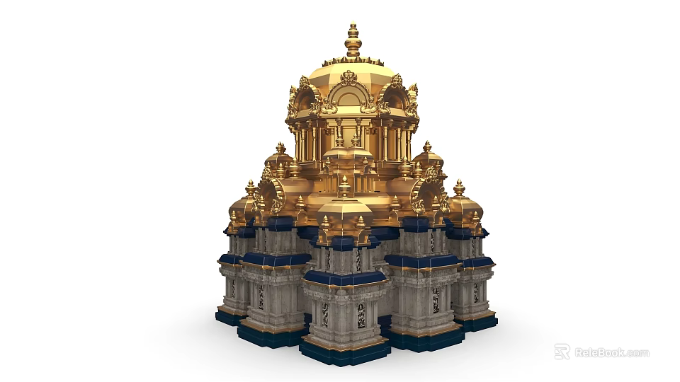 Golden Dome Architectural Structure With Multi Tiered Design Carved Columns And Arches 3d model 