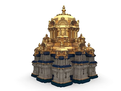 Golden Dome Architectural Structure With Multi Tiered Design Carved Columns And Arches 3d model