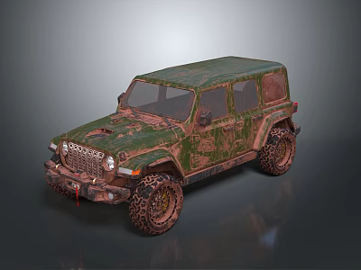 Green Brown Camouflage Off Road Vehicle With Rustic Weathered Exterior And Large Tires 3d model