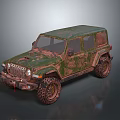 Green Brown Camouflage Off Road Vehicle With Rustic Weathered Exterior And Large Tires