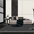 Elegant Chaise Lounge With Throw Blanket Marble Wall Art Floor Lamp And City View Window