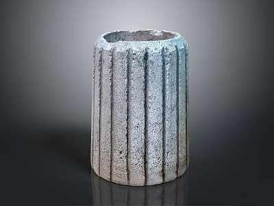 Textured Cylindrical Planter With Vertical Grooves And Rough Stone Finish 3d model