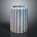 Textured Cylindrical Planter With Vertical Grooves And Rough Stone Finish