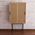 Minimalist Wooden Entryway Cabinet Sideboard With Woven Doors And Black Metal Legs