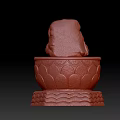 White Buddha Sculpture Carving With Pink Patterned Base On Reflective Water Surface