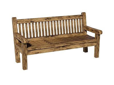 Wooden Outdoor Bench with Armrests and Classic Design for Garden Use 3d model