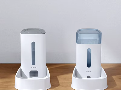 Anker White Pet Feeders with Transparent Lid Automatic for Cats Dogs on Wooden Table 3d model