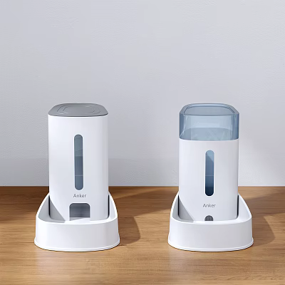 Anker White Pet Feeders with Transparent Lid Automatic for Cats Dogs on Wooden Table 3d model