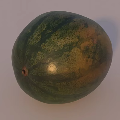 Fresh Ripe Watermelon with Green Yellow Stripes and Smooth Round Shape 3d model