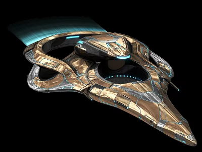Futuristic Metallic Spacecraft With Sleek Design And Blue Accent Lights 3d model