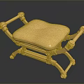 Elegant Golden Stool Featuring Ornate Carved Legs And Decorative Armrests Design