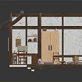 Japanese Style Interior Room with Tatami Area Wooden Desk Cabinet Bookshelf and Steps