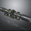 Dark Worn Scope With Green Glowing Elements And Gear Structure Design